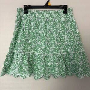 LOFT Green and White Tiered Skater Mini Skirt